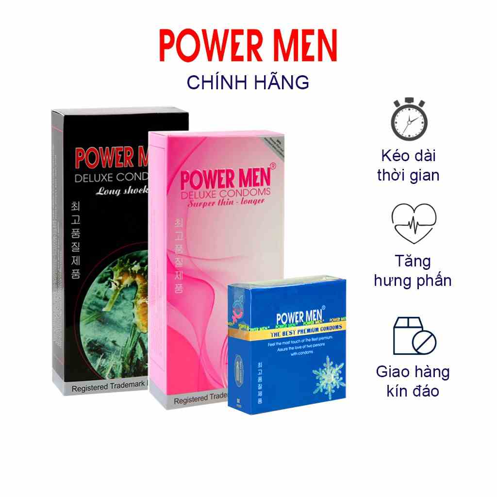 Combo 2 Hộp Bao cao su Powermen Cá ngựa gân gai, kéo dài thời gian + Bao cao su Superthin siêu mỏng