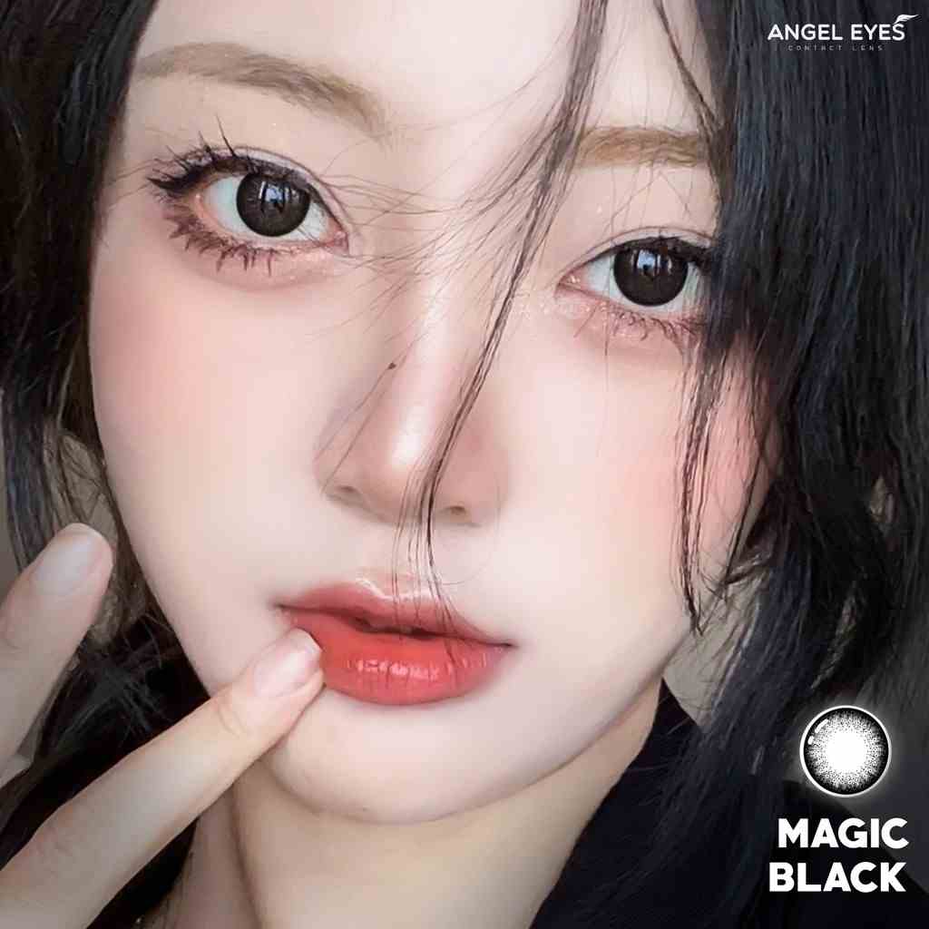 Lens giãn tròng màu đen tự nhiên có độ Magic Black -  Angel Eyes  - Độ cận 0-6 (có hỗ trợ cận lệch)