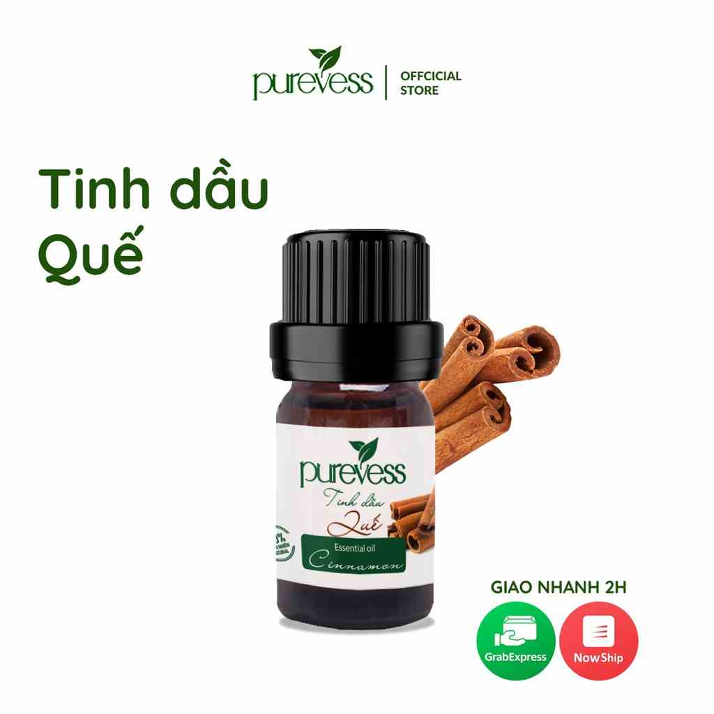 Tinh dầu Quế PUREVESS 5ml, 100% thiên nhiên làm thơm phòng, treo xe, khử mùi, đuổi muỗi hiệu quả, có kiểm định