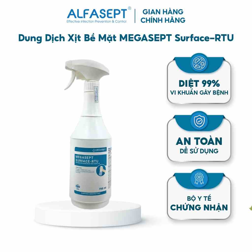 Dung Dịch Xịt Bề Mặt MEGASEPT Surface-RTU Giúp Diệt Khuẩn Nhanh Chóng và Hiệu Quả Lọ 750ml