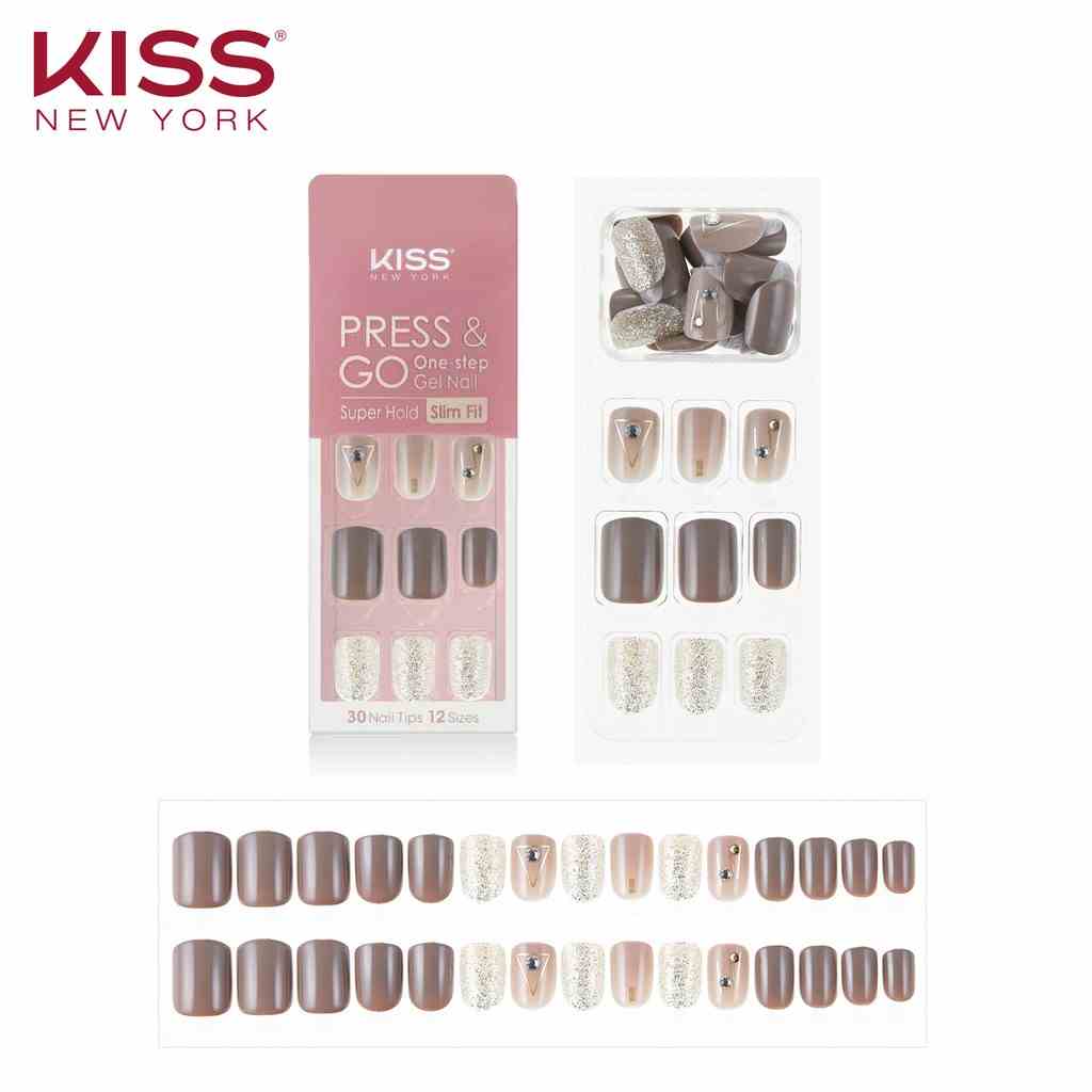 [Mã BMLTB35 giảm đến 35K đơn 99K] Bộ 30 Móng Tay Gel Tự Dán Press & Go Kiss New York Nail Box - Nudie Brown (KPNS21K)