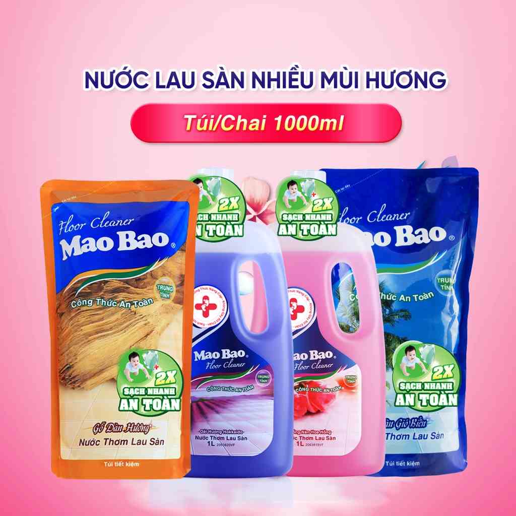 Nước lau sàn Mao Bao 1L hương thơm dịu nhẹ, sạch nhanh sáng bóng, an toàn cho da bé, không gây rít chân