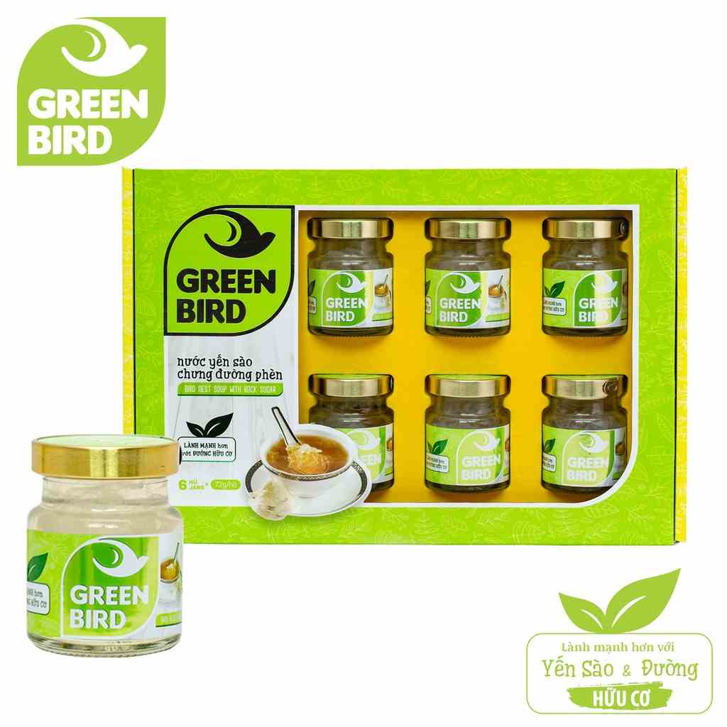 Hộp quà Nước Yến Sào Chưng Đường Phèn - GREEN BIRD - (6 hũ /72g)