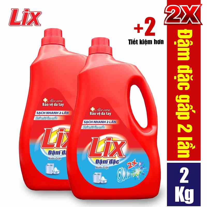 [Mã BMLTA35 giảm đến 35K đơn 99K] COMBO 2 chai nước giặt LIX đậm đặc hương hoa (2 chai x 2kg) NG201