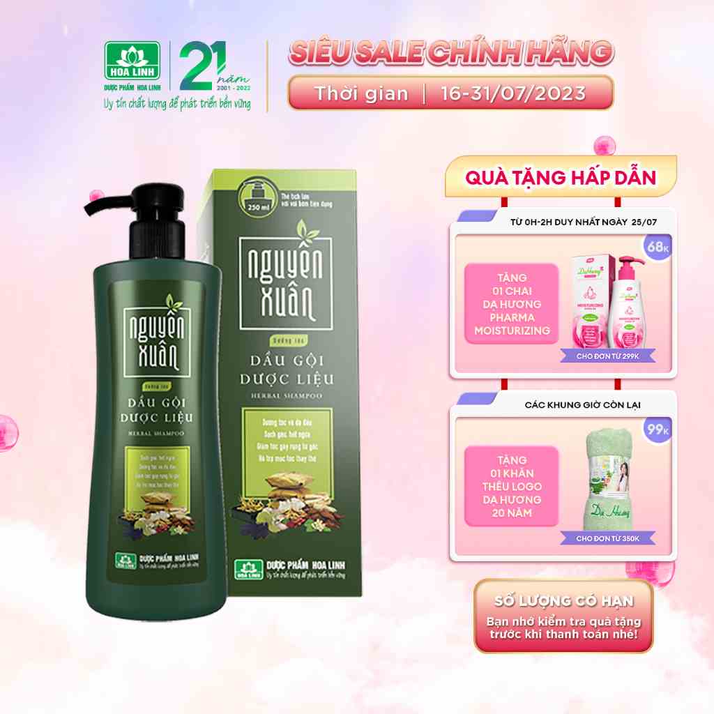 Dầu gội Dược liệu Nguyên Xuân xanh dưỡng tóc 250ml - Dành cho tóc khô xơ, hư tổn