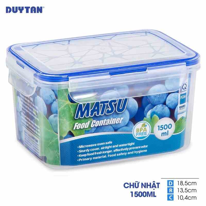 [Mã BMLTA35 giảm đến 35K đơn 99K] Hộp đựng thực phẩm chữ nhật nhựa DUY TÂN Matsu 1500ml (18.5 x 13.5 x 10.5 cm) - 03208