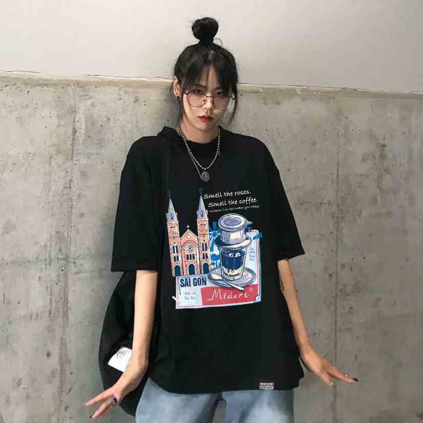 Áo phông Unisex form rộng tay lỡ Thun Nam Nữ SÀI GÒN COFFE Local Brand Mi Midori