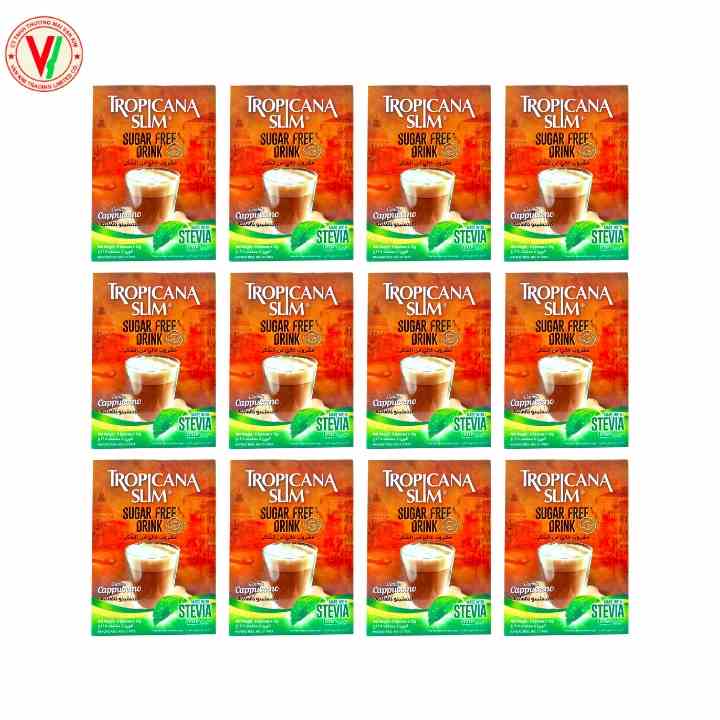 Combo 12 hộp cà phê ăn kiêng không đường chiết xuất từ lá cỏ ngọt Tropicana Slim Capuccino 96g (8 x 12g)