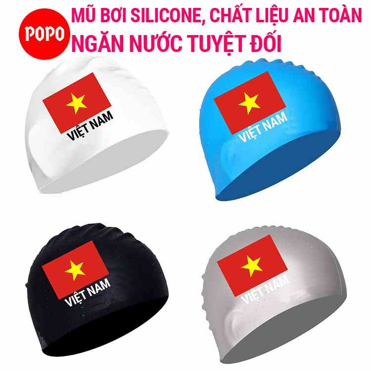 Mũ bơi người lớn POPO CA40, chất liệu silicon chính hãng in Cờ Việt Nam cho người lớn phù hợp cả nam, nữ, trẻ em