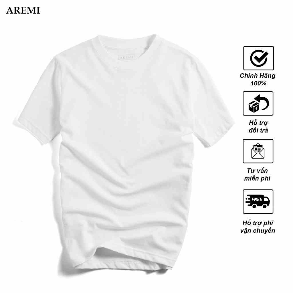 Áo thun nam T-shirt trơn AREMI màu trắng, chất Liệu cotton 4 chiều form chuẩn phong cách đơn giản ATS0002