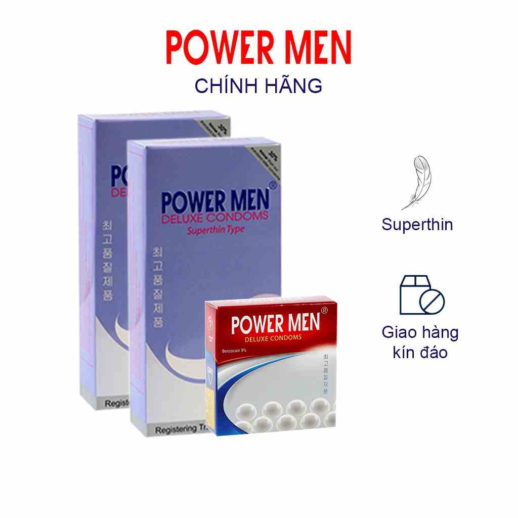 Combo 2 Hộp Bao cao su Powermen Superthin siêu mỏng hộp 12 chiếc