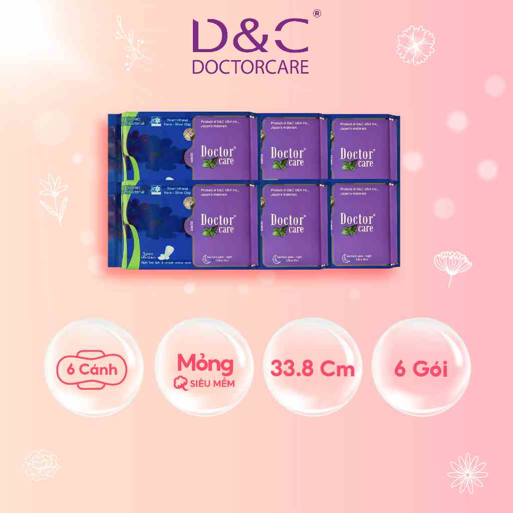 Băng vệ sinh thảo dược D&C ban đêm 33.8cm Combo 6 gói