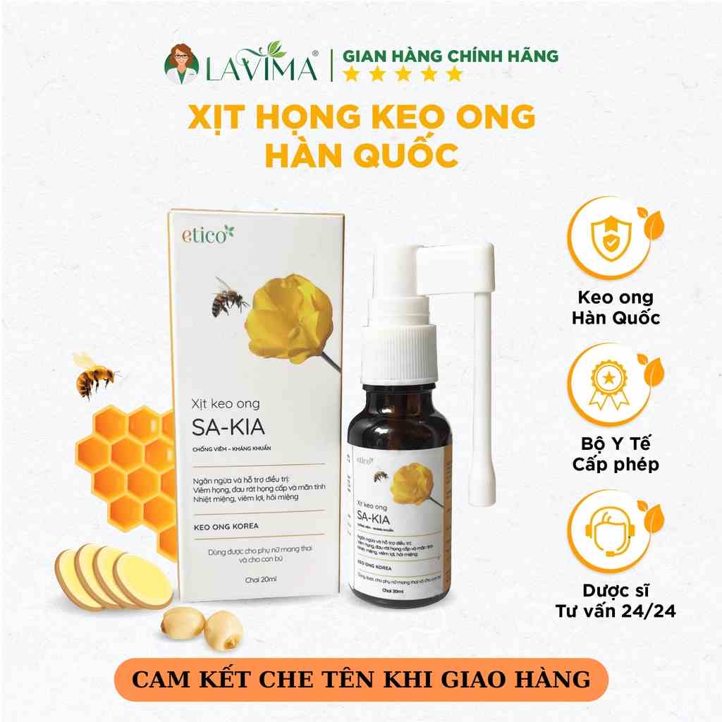 Xịt họng keo ong Hàn Quốc Sakia LAVIMA hỗ trợ giảm đau họng, sưng lợi, giảm ho cho bé và mẹ bầu 20ml (160 lần xịt)