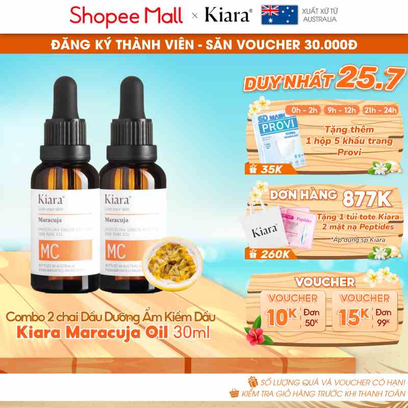 Combo 2 chai dầu dưỡng ẩm giảm mụn kiềm dầu Kiara Maracuja Oil 2x30ml