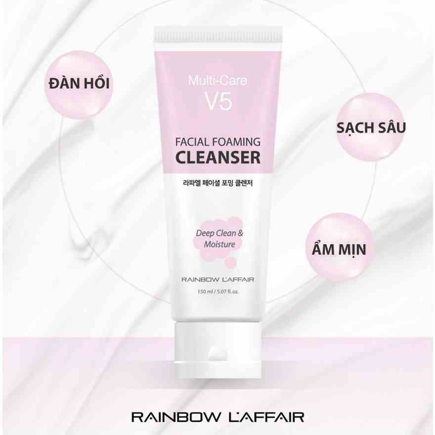 Sữa rửa mặt dịu nhẹ kiềm dầu, cân bằng độ ẩm Rainbow Laffair Multi-Care V5 Facial Foaming 150ml