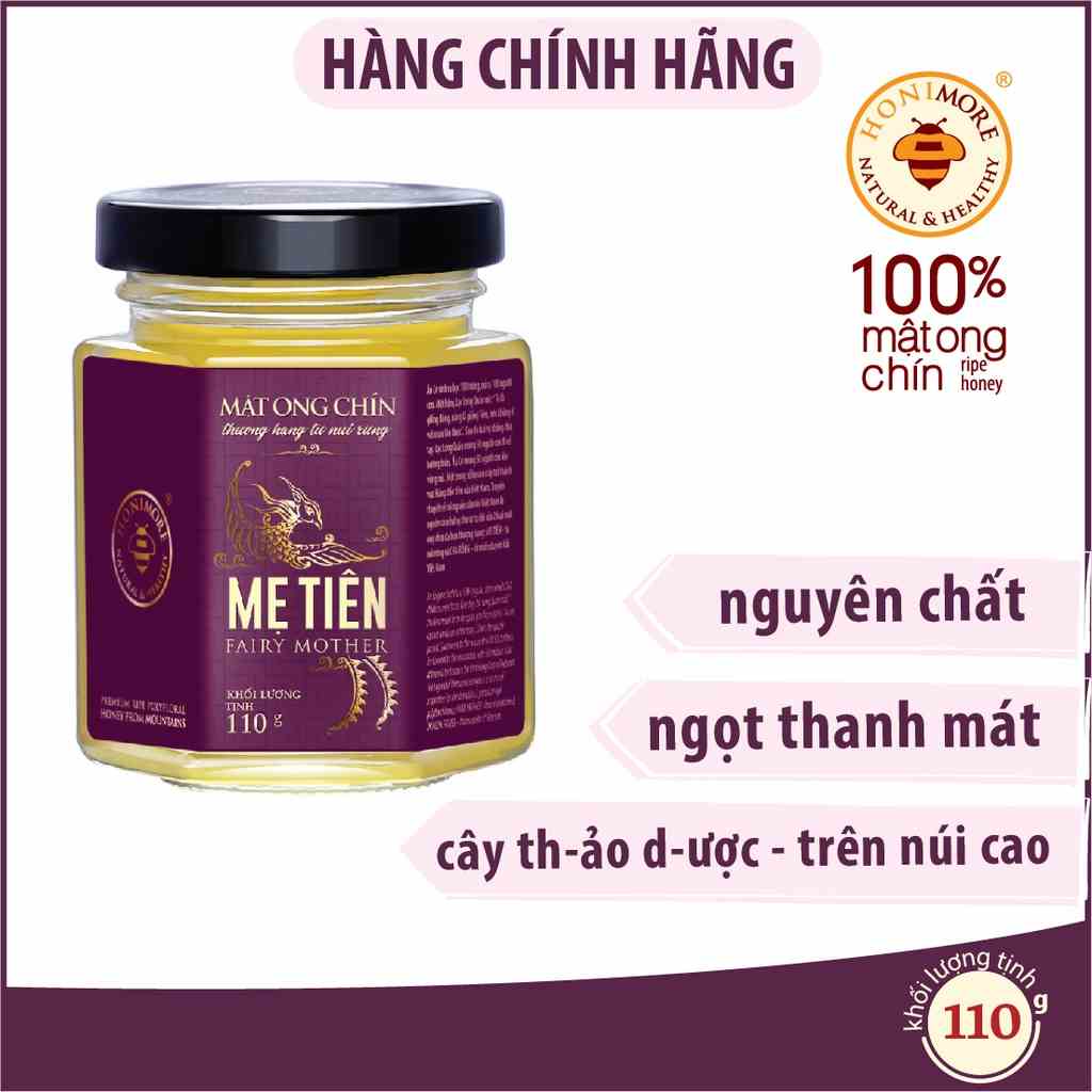 Mật ong nguyên chất Honimore Mẹ Tiên 110g - mật ong rừng vị thanh dịu giúp tăng cường đề kháng, bồi bổ sức khỏe