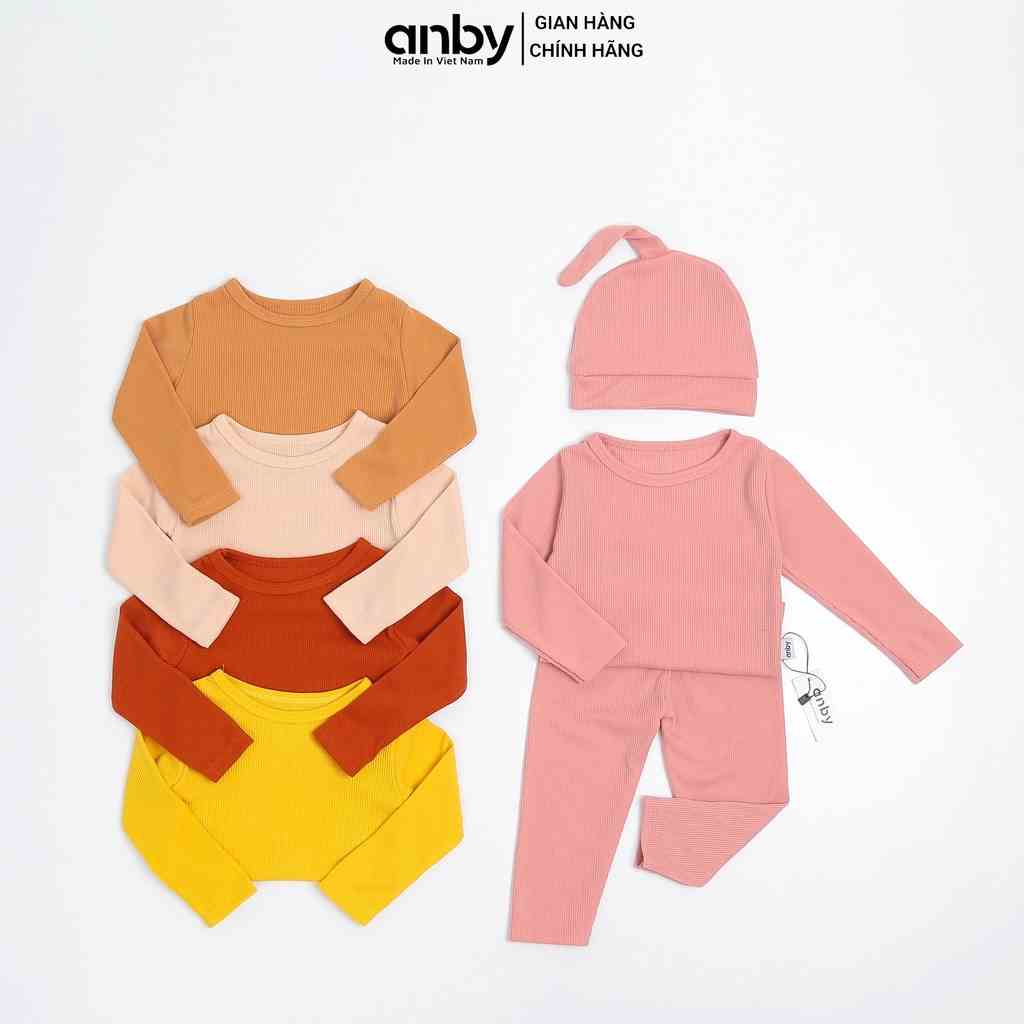 Bộ quần áo dài tay body trẻ em ANBY unisex nhiều màu cho bé từ sơ sinh đến 4 tuổi kèm nón củ tỏi AB06