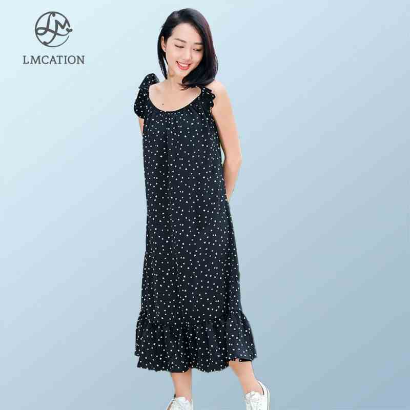 [Mã BMLTB35 giảm đến 35K đơn 99K] Đầm Maxi Nữ Tay Bèo Dáng Dài LMcation Susie - Đen Chấm Tim