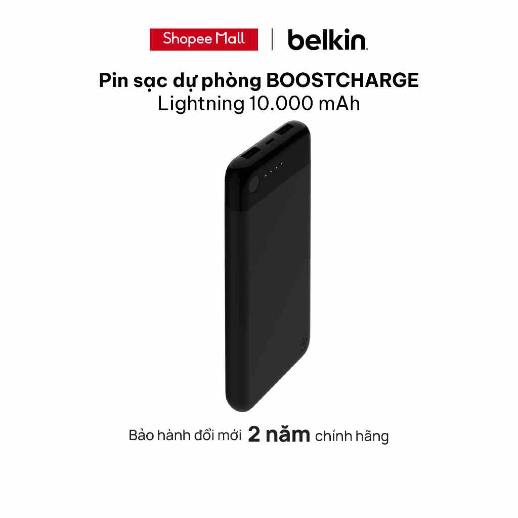 Pin sạc dự phòng Belkin 10.000 mAh đầu input Lightning - Hàng Chính Hãng - Bảo Hành 2 Năm F7U046bt