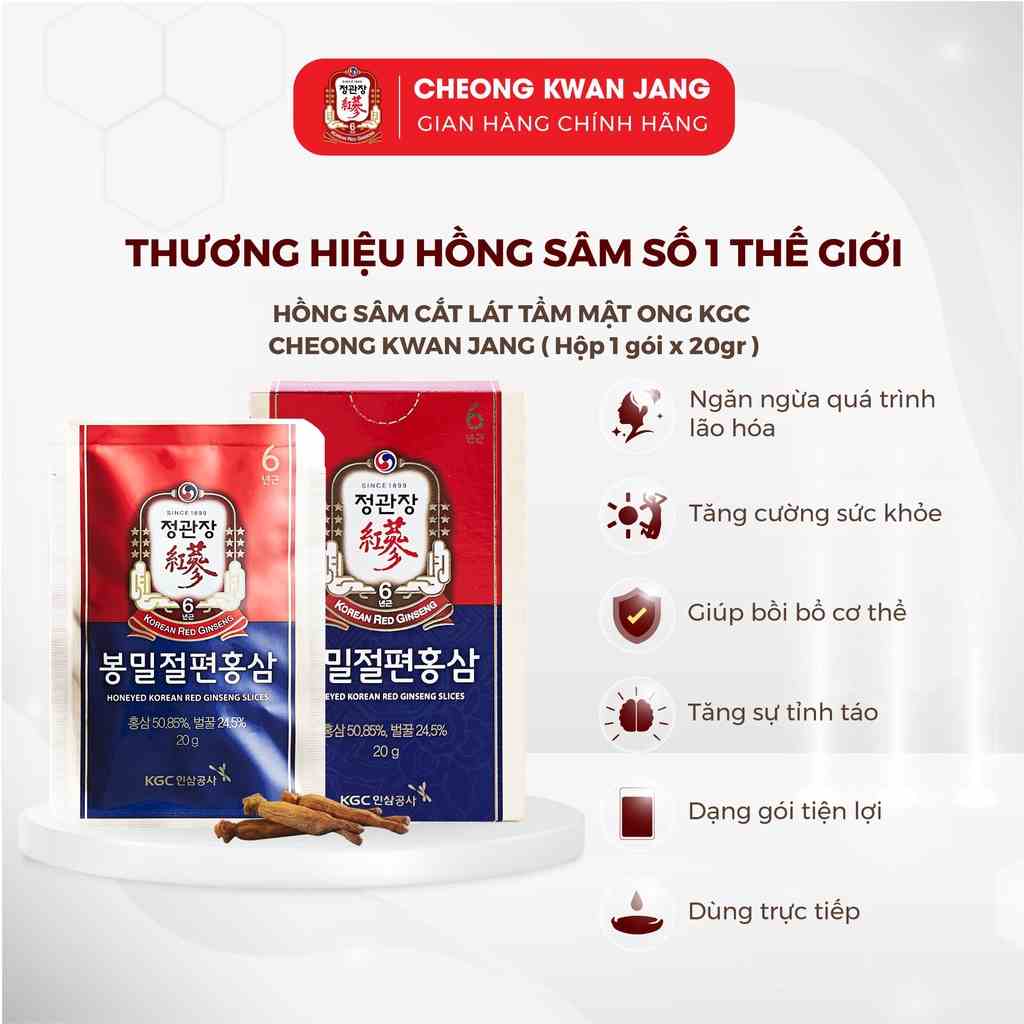 Hồng Sâm Hàn Quốc Cắt Lát Tẩm Mật Ong Thượng Hạng KGC Cheong Kwan Jang (Hộp nhỏ 20g)