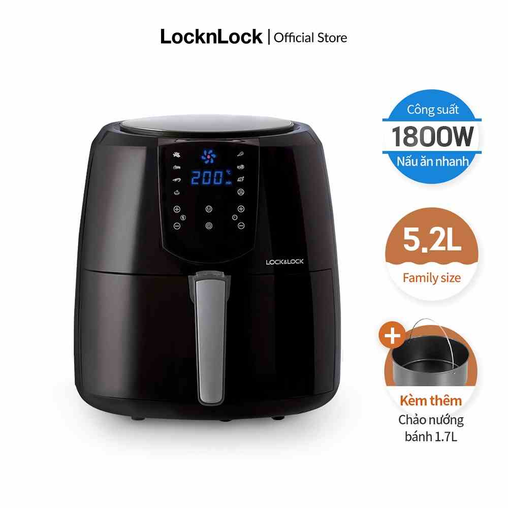 [Mã LIFEMC07CBAU giảm 50k đơn 350k] Nồi Chiên Không Dầu Lock&Lock Jumbo Plus Air Fryer 5.2L Màu-đen EJF357BLK