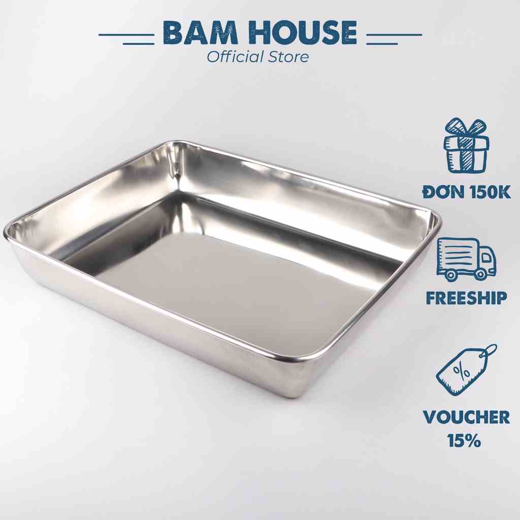 Khay đựng thức ăn và làm bánh inox 304 Bam House sáng bóng cao cấp KB01 – Gia dụng bếp