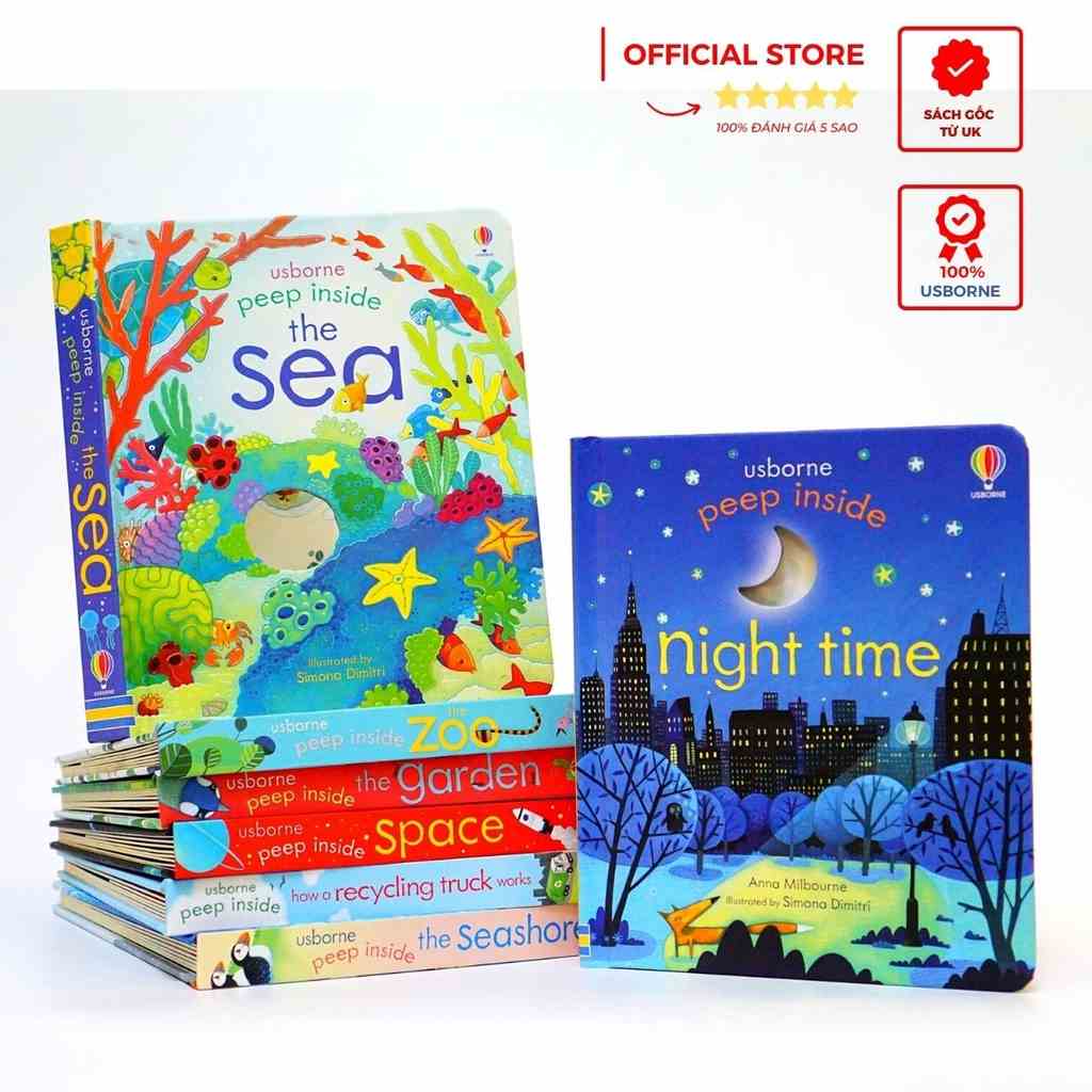 [Mã BMLTB200 giảm đến 100K đơn 499K] Sách kể chuyện tương tác tiếng Anh Usborne cho bé 3 tuổi Peep Inside night time