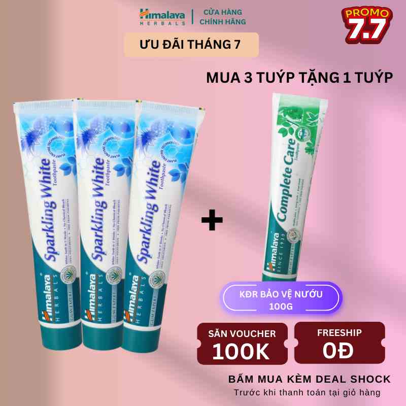 Set 3 kem đánh răng trắng sáng sau 2 tuần Himalaya Sparkling White 100g/ sản phẩm