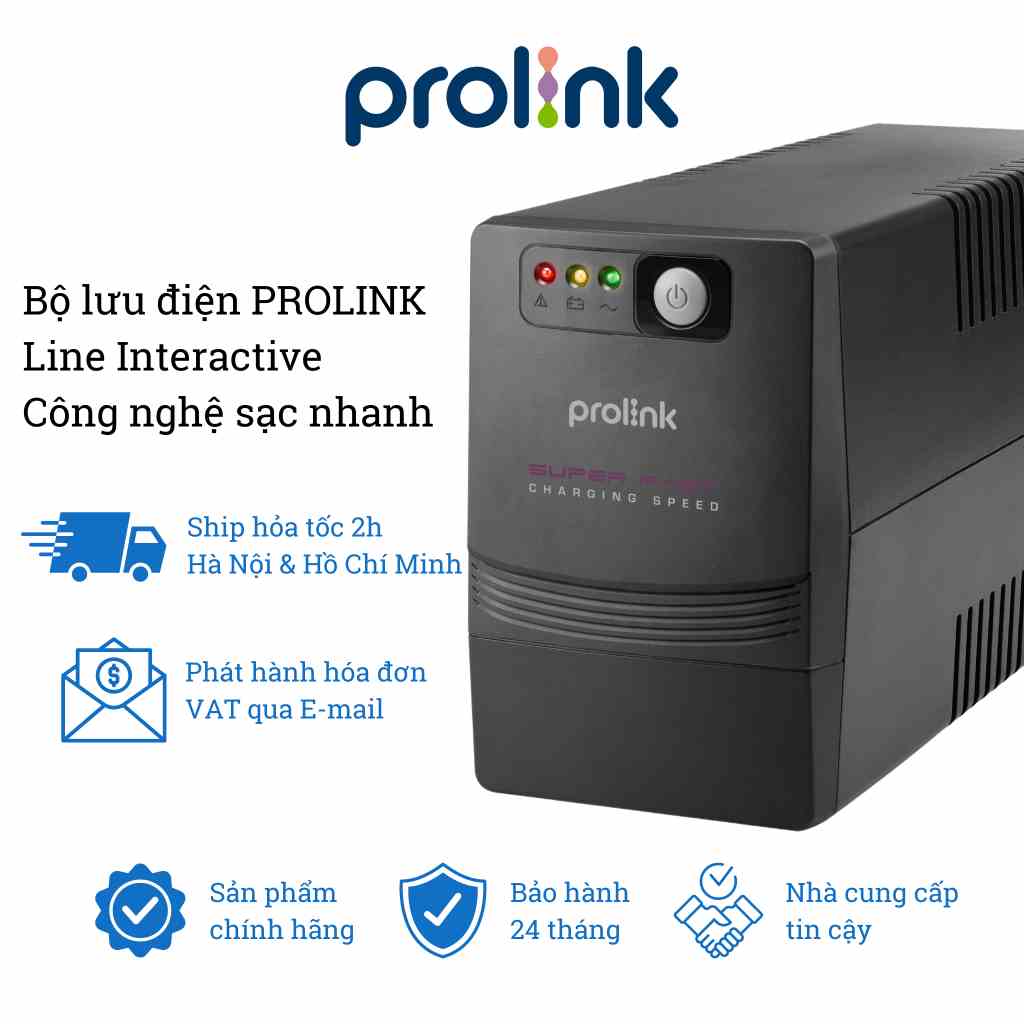 Bộ lưu điện UPS PROLiNK PRO700SFC (650VA) công suất 360W, sạc siêu nhanh, dùng cho PC, Wifi, Camera