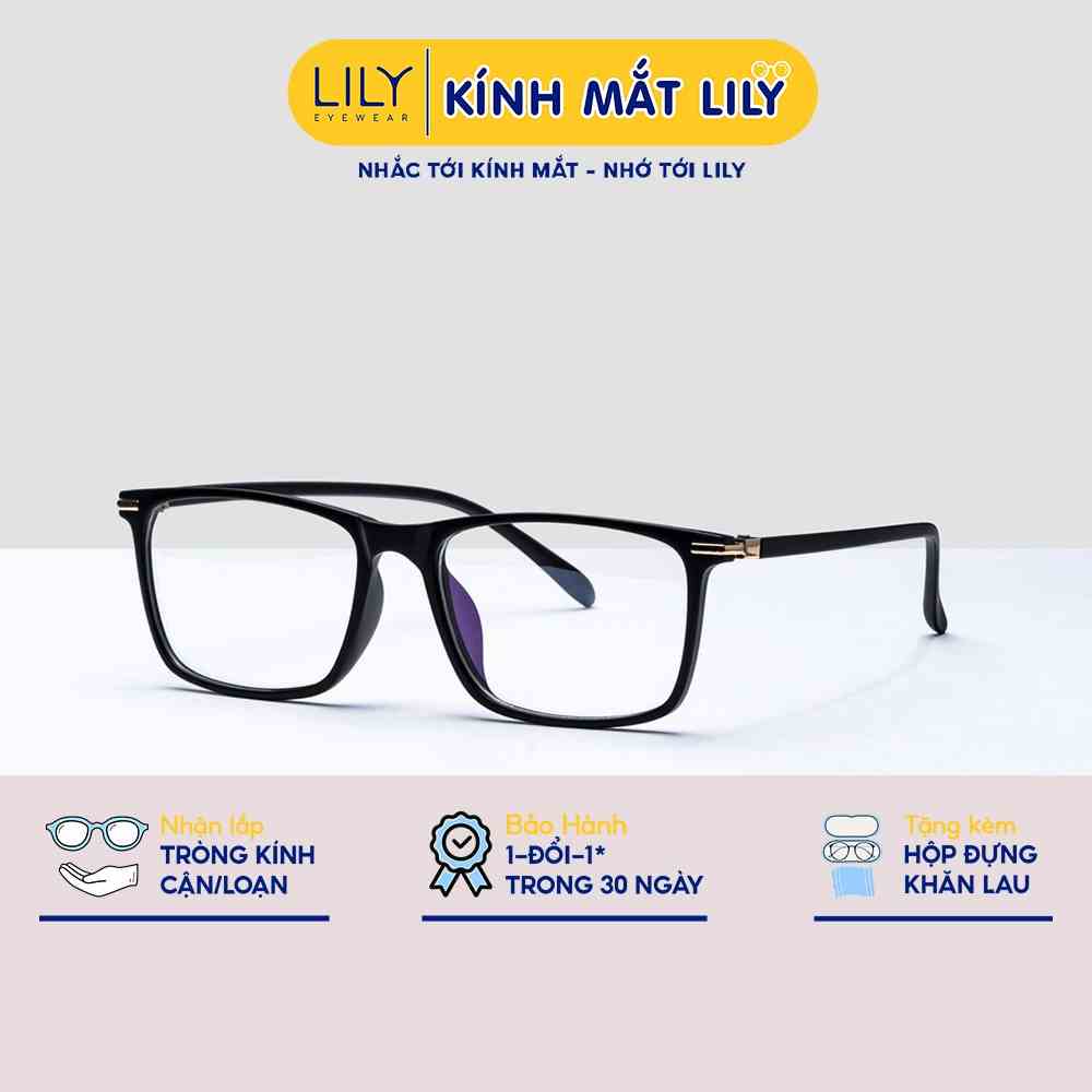 Gọng kính cận mắt vuông thời trang nam nữ Lilyeyewear, chất liệu nhựa dẻo dễ đeo thời trang 501