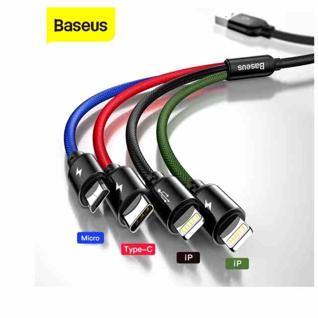 Cáp sạc Baseus Rapid Series 4 in 1 Cable (type-c, micro, 2lightning ) chất liệu dây siêu bền