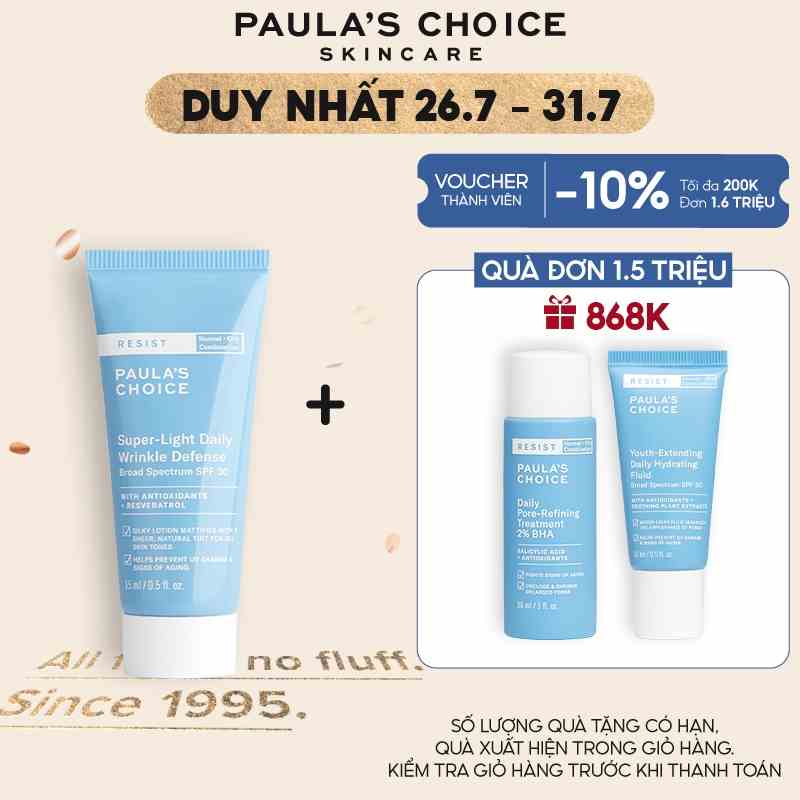 Kem chống nắng đa năng Paula’s Choice SuperLight Daily Wrinkle Defense SPF30 15ml 7767