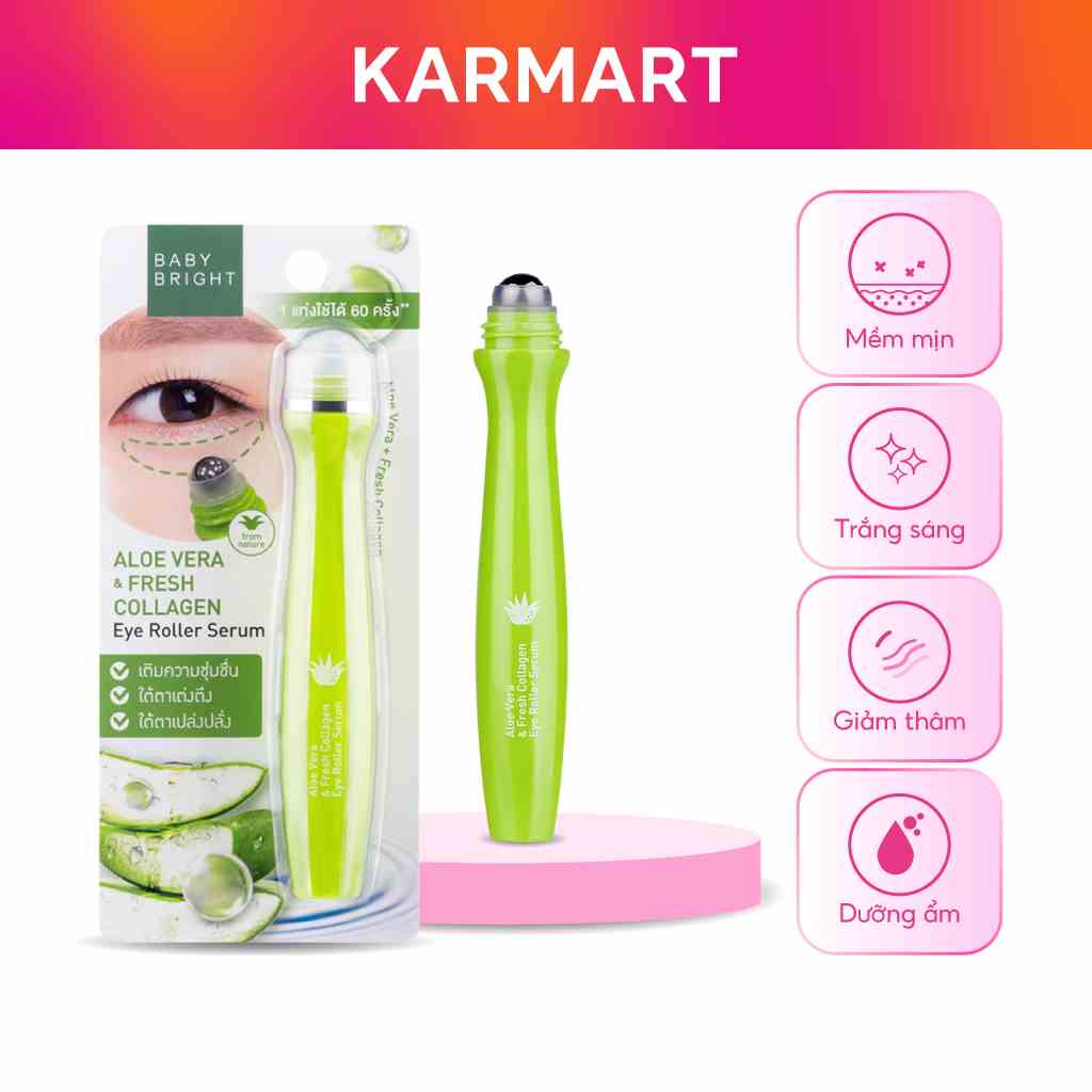 Cây Lăn Mắt Lô Hội Và Collagen Tươi Baby Bright Aloe Vera & Fresh Collagen Eye Roller Serum 15ml