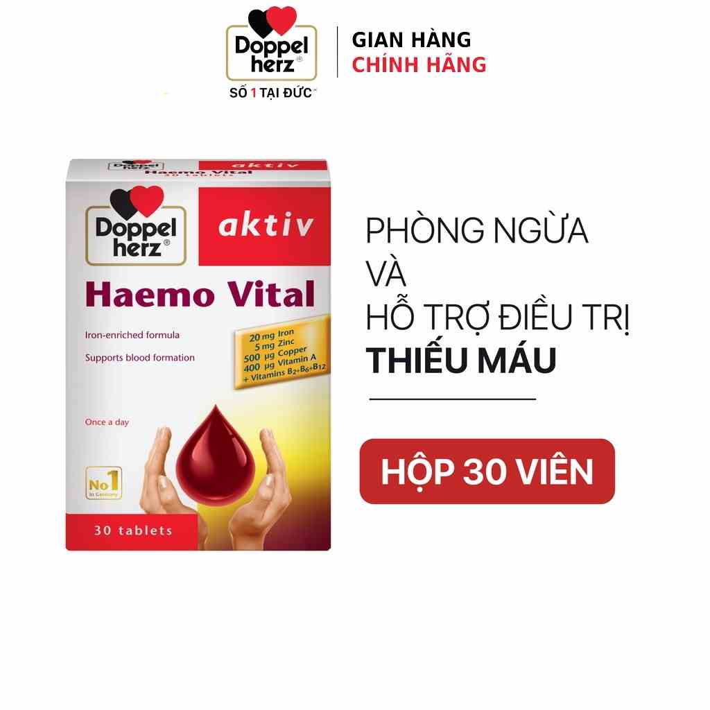 [TPCN Khập Khẩu] Viên uống bổ sung sắt và vitamin, ngừa thiếu máu DoppelHerz Aktiv Haemo Vital (Hộp 30 viên)