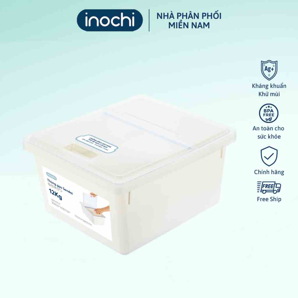 Thùng đựng gạo thông minh 12kg, chống ẩm mốc/oxi hóa gạo, thiết kế nắp kèm cốc đong tiện lợi