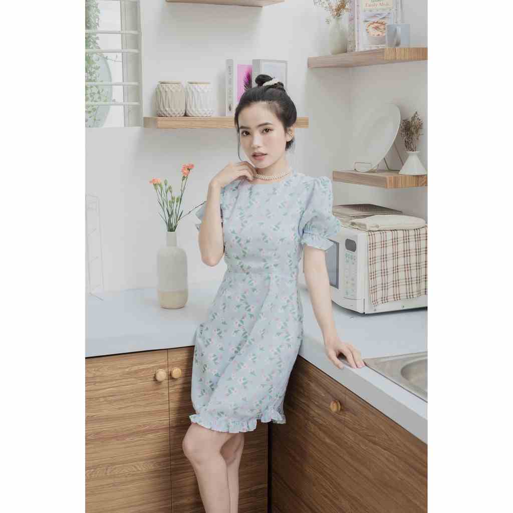 Đầm xanh hoa tay phồng Aimee Dress Gem Clothing SP060272