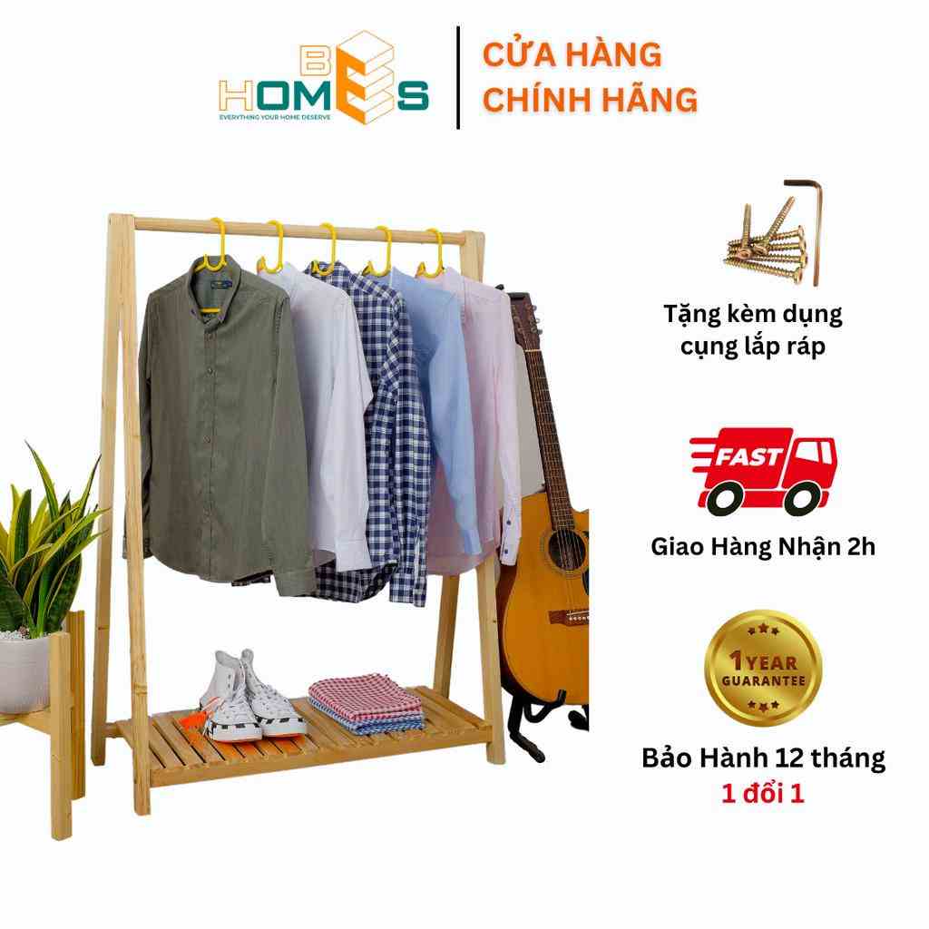 [Mã BMLTB35 giảm đến 35K đơn 99K] Giá treo quần áo gỗ chữ A Behomemall 1 tầng