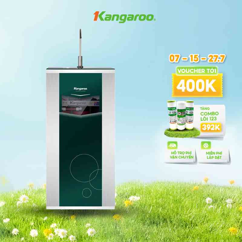 Thiết bị lọc nước Kangaroo RO 9 lõi Model KG109A vỏ tủ VTU màu xanh (kèm carton)