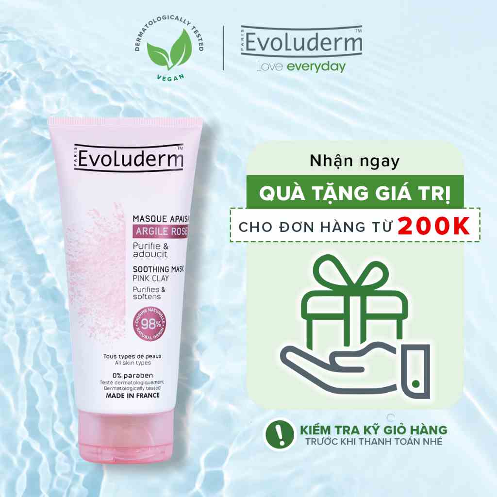 Mặt nạ làm dịu da Evoluderm tinh chất đất sét hồng 100ml - 98% thành phần tự nhiên