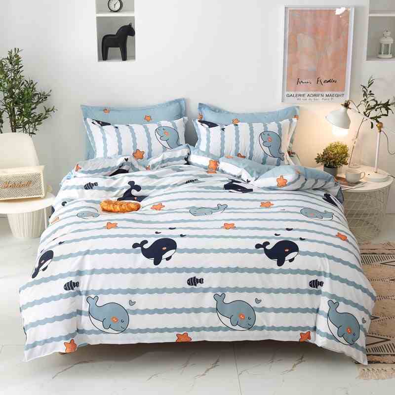 Bộ chăn ga gối cotton poly Lidaco decor phòng ngủ vintage - Cá Heo ( SP001182)