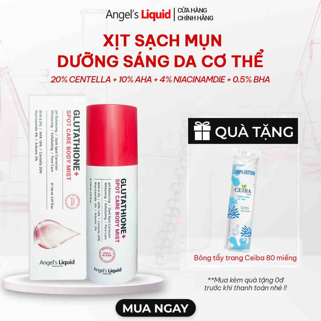 [PHIÊN BẢN NÂNG CẤP] Xịt Giảm Mụn Lưng Sáng Da Cơ Thể Angels Liquid Glutathione+ Spot Care Body Mist 150ml