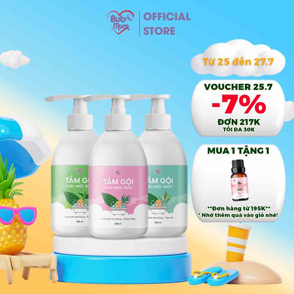 Sữa Tắm Gội Cho Bé Sơ Sinh BuB&MuM Chiết Xuất Thảo Dược Thiên Nhiên Trầu Không 500ml