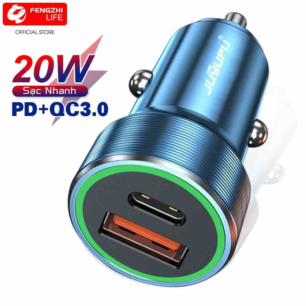 Tẩu sạc ô tô FENGZHI XT50 sạc nhanh 20W gồm 2 cổng sạc PD Type C và USB QC3.0 kim loại cao cấp chính hãng