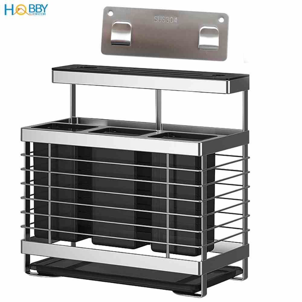 Kệ đựng đũa muỗng dao kéo Inox 304 HOBBY home decor KDMT3 dán tường gạch men kèm keo dán siêu dính