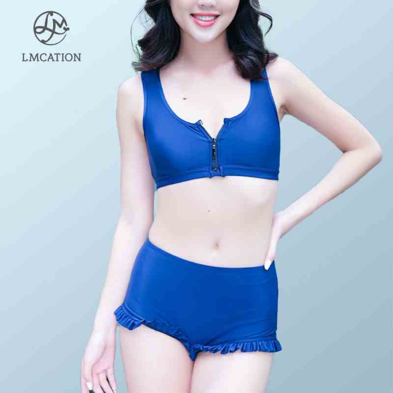 Bộ Đồ Bikini Nữ LMcation - Áo Ngực Tina & Quần Bơi Lưng Cao Phối Bèo Estella - Xanh Đen