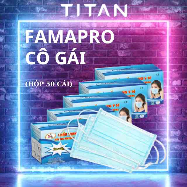 [FAMAPRO CÔ GÁI - COMBO 5 HỘP] Khẩu trang y tế 4 lớp kháng khuẩn FAMAPRO (50 cái / Hộp)