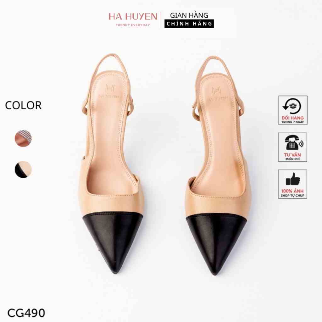 Giày cao gót nữ Hà Huyền Shoes mũi nhọn captoe quai đan hông chân gót nhọn 7 phân - CG490