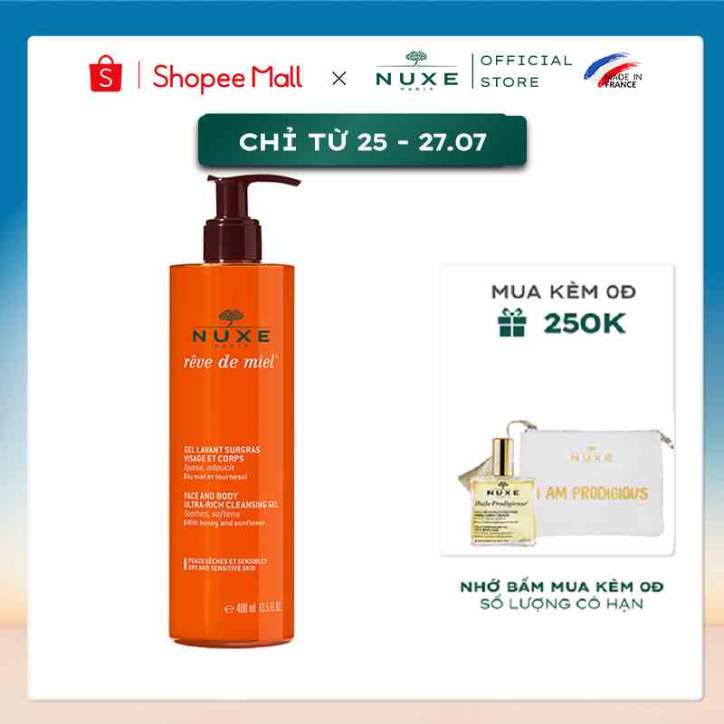 Gel rửa mặt và tắm toàn thân Nuxe Rêve de Miel® 400ml