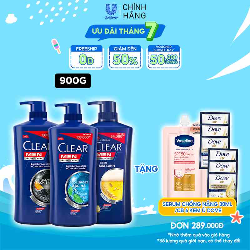 Dầu Gội Đầu Clear Men Deep Cleanse Than Hoạt Tính Đánh Bay Gàu, Ngứa Và Dưỡng Tóc Khỏi Khói Bụi 900G