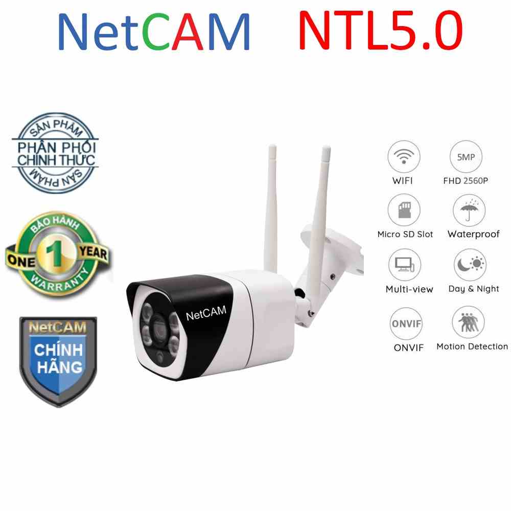 [Mã BMLTB200 giảm đến 100K đơn 499K] Camera IP wifi giám sát ngoài trời NetCAM NTL5.0, độ phân giải 5MP siêu nét